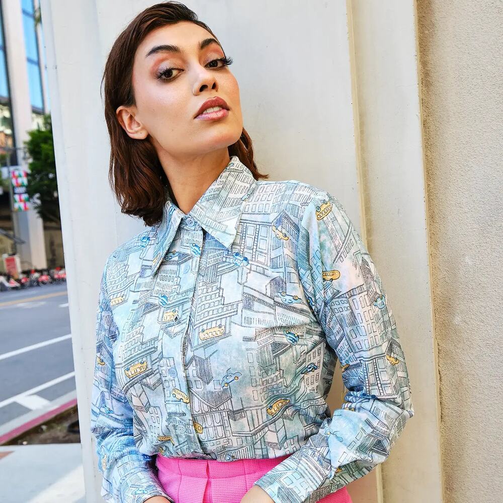 1960s By Martini City Print Button Up Shirt